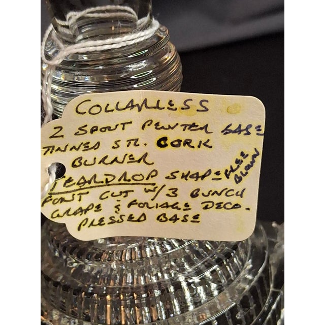 Transparent Rare Antique Boston & Sandwich Engraved Glass Whale Oil Lamp "Patent" Cork Burner c.1835 For Sale - Image 8 of 18