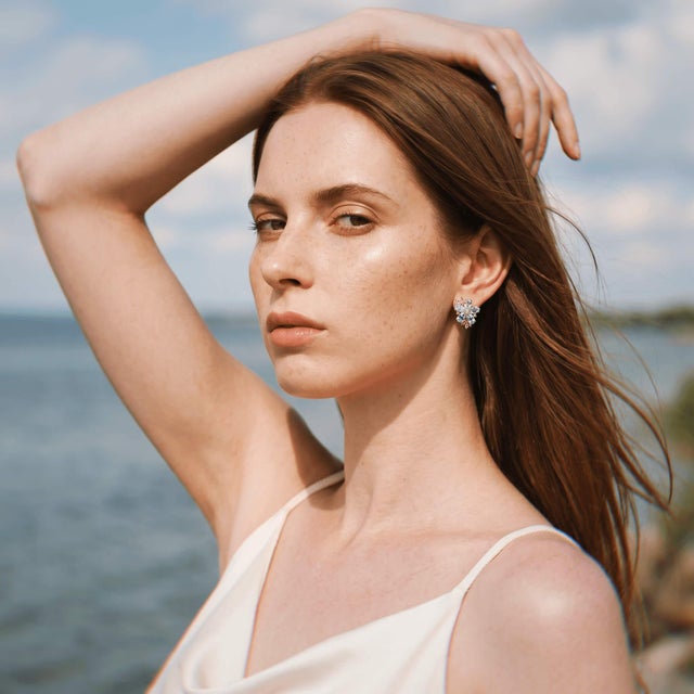 Contemporary Nina Zhou Aquamarine Pink Sapphire Diamond Blossom Earrings in 14k Yellow Gold - a Pair For Sale - Image 3 of 9