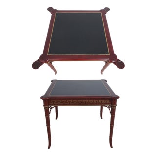 Kindel Leather Top Bamboo Form Leg Games Table For Sale