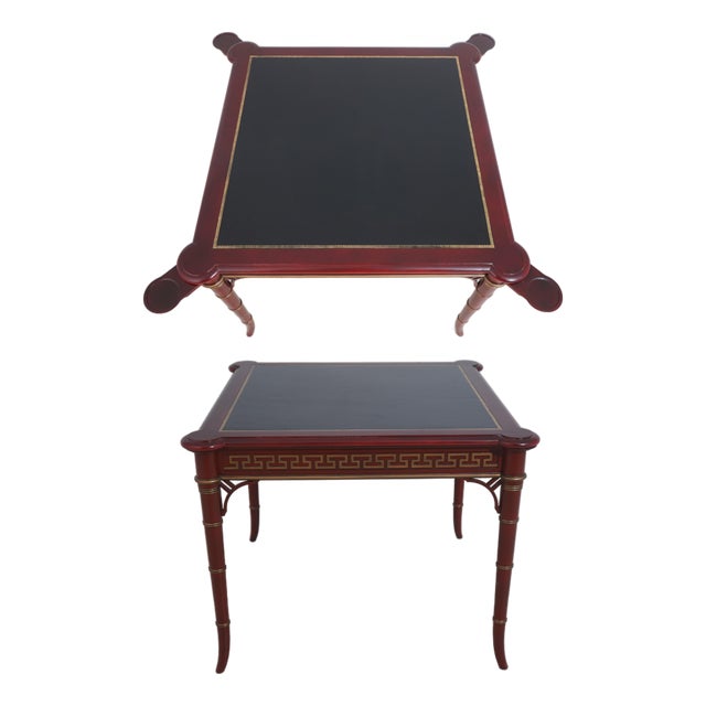 Kindel Leather Top Bamboo Form Leg Games Table For Sale