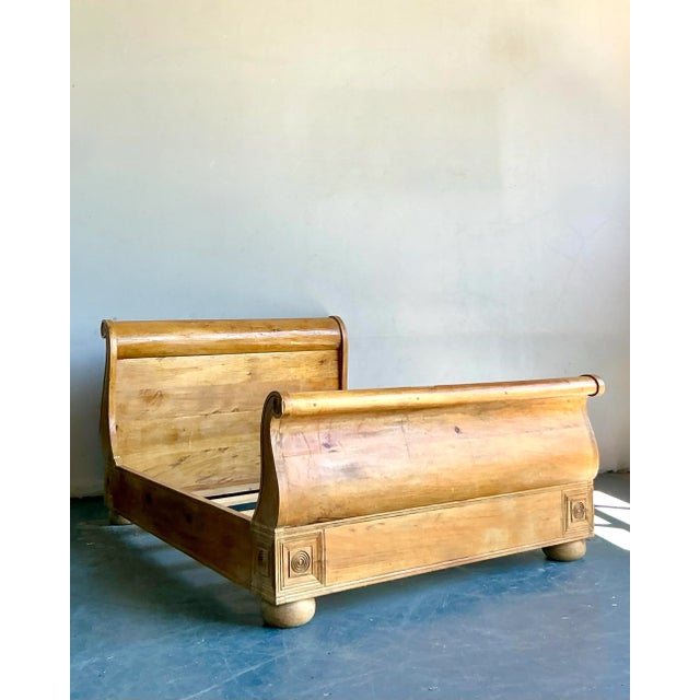 Vintage Boho Knotty Pine Queen Sleigh Bed For Sale - Image 4 of 6