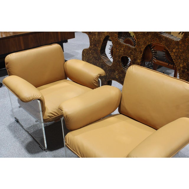 Pace Collection Pair of Argenta Lucite Chairs in Leather Attributed to Pace Collection - 1970's For Sale - Image 4 of 10