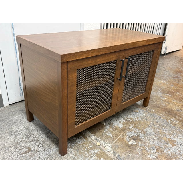 Contemporary Bespoke Metal Mesh + Walnut Media Cabinet For Sale - Image 3 of 12