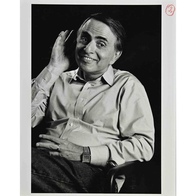 Carl Sagan by Randy O'Rundke- Vintage Photo is a black-and-white photograph that was realized in the 1980s. Good...