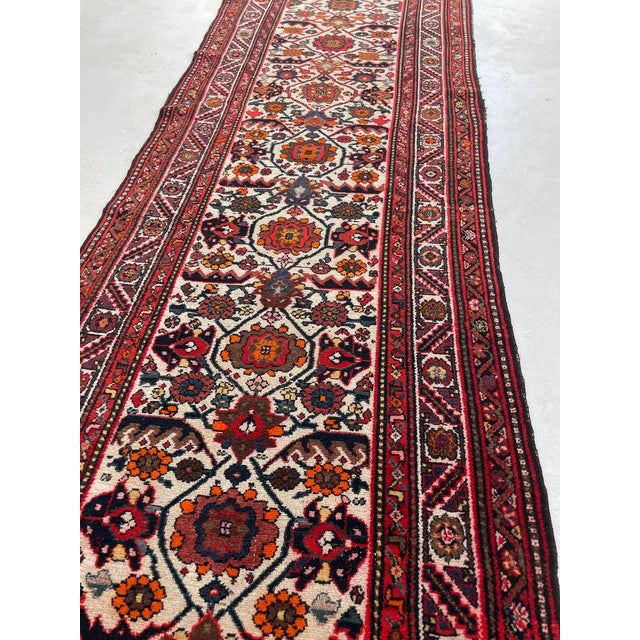 Persian Antique Runner with Eggshell, Ivory & Beige Rug 3.7 x 13.5 For Sale - Image 3 of 13