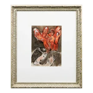 Framed Marc Chagall: "Sarah and the Angels" Original Lithograph, 1960
