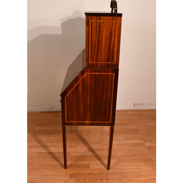 1900s Antique English Edwardian Mahogany & Satinwood Inlay Secretary Desk Writing Desk For Sale - Image 18 of 18