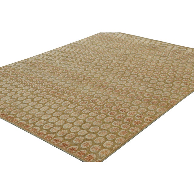 Rug & Kilim Rug & Kilim’s Block Print Rug, Gold With Cream and Peach Floral Patterns For Sale - Image 4 of 7