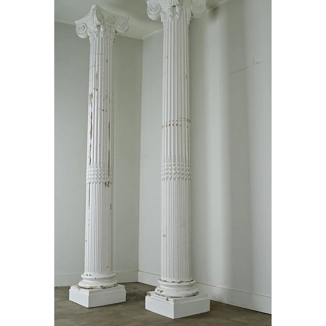 French French 19th Century Pair of Monumental Painted Wood Columns For Sale - Image 3 of 12