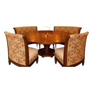Vanguard Curved Banquette Set and Monumental Inlaid Round Pedestal Dining Table Complete Dining Suite For Sale