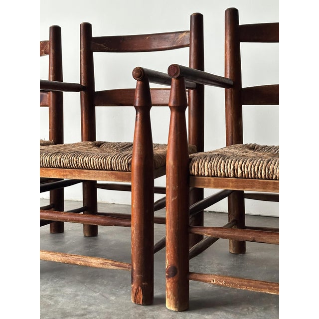 Rustic Pine Hearth Armchairs, France, Mid-20th Century — Set of Four For Sale - Image 17 of 18