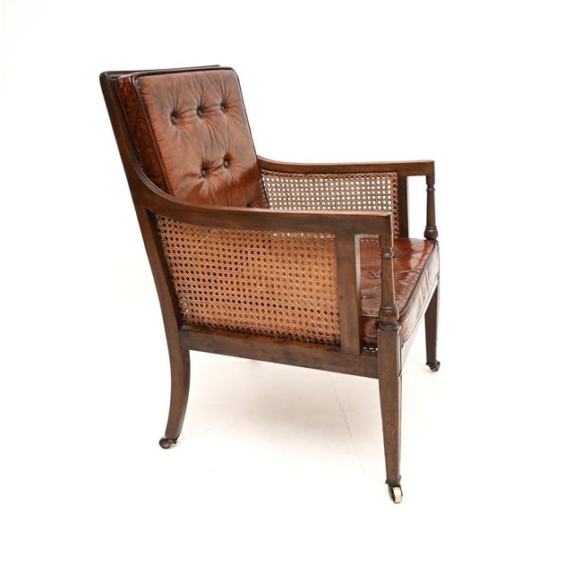 Antique Edwardian Leather and Cane Armchair, 1900 For Sale - Image 4 of 11