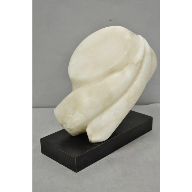 Vintage Modernist Abstract Carved Alabaster Marble Female Bust Figure Sculpture For Sale - Image 4 of 18
