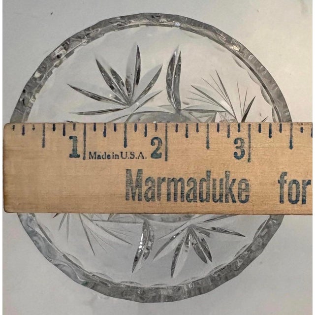 Vintage Cut Crystal Bud Vases, Pair of Footed Crystal Decorative Objects, Starburst Cut Glass, Vanity or Shelf Styling For Sale In Indianapolis - Image 6 of 6