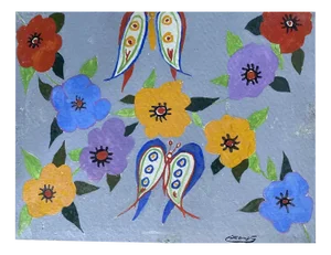 Claude Decamps, Flowers with Butterflies, Oil on Canvas, 1970s