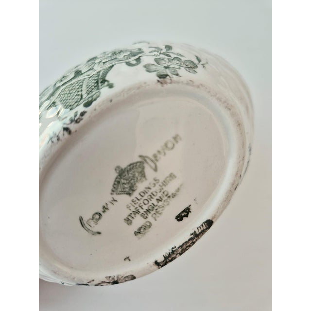 Ceramic Vintage English Green Transferware Vanity Set by Crown Devon Fieldings, 1940s, Set of 3 For Sale - Image 7 of 15