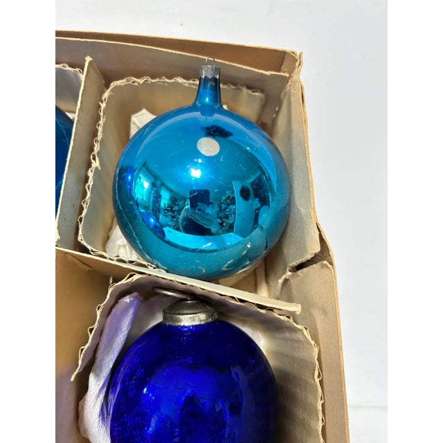Vintage Large Kugel Style Mercury Glass Christmas Ornaments – Blue Teal Tones – Set of 6 For Sale - Image 10 of 12