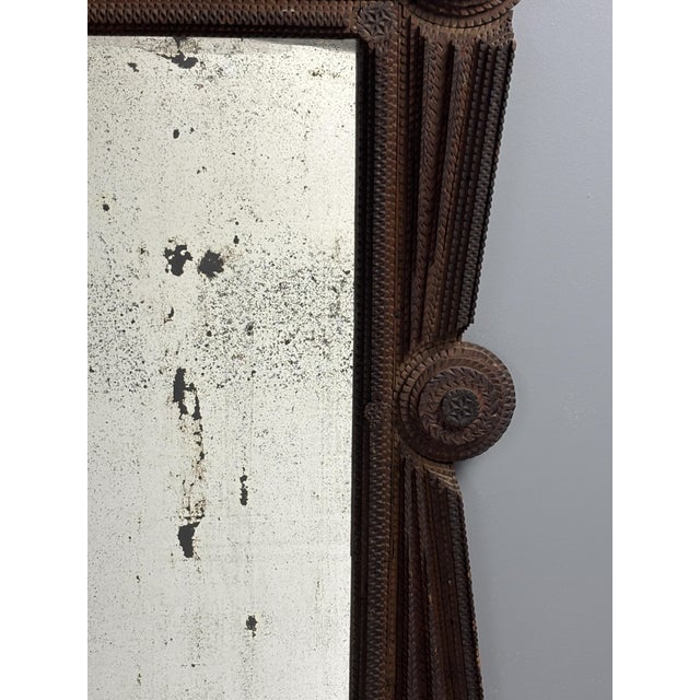 Brown Antique Tramp Art Folk Art Distressed Mirror, Austria, 1890s For Sale - Image 8 of 18