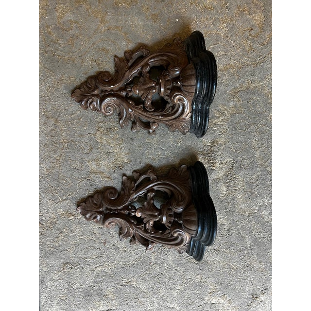 Mid-Century Modern 1970s Pair of Brown and Black Wooden Wall Sconces/Bracket For Sale - Image 3 of 5