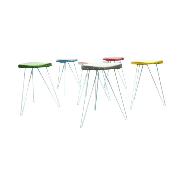 Hand-Crafted Metal and Skai Stools from Rohde Berlin, 1950s, Set of 6 For Sale