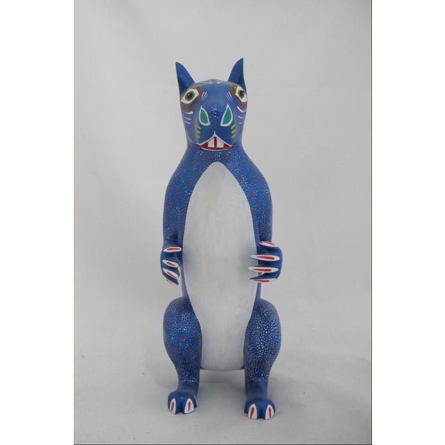 Blue Oaxacan Alebrije Squirrel Wood Carving Mexico Folk Art Figure Sculpture For Sale - Image 8 of 12