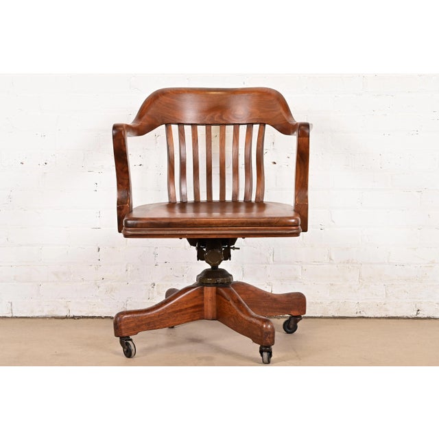 Arts & Crafts Solid Walnut Executive Swivel Desk Chair by Johnson Chair Co. For Sale - Image 12 of 12