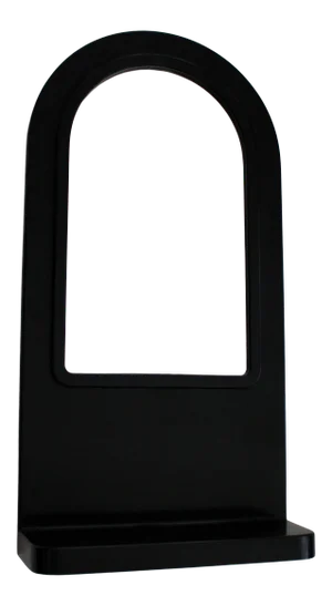 Syroco Acrylic Black Wall Mirror Arch Top Built in Shelve in the Style of Raymond Loewy