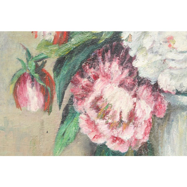 Early 20th Century Peonies Still Life, Vintage Oil Painting For Sale - Image 5 of 10