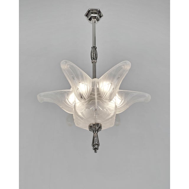 Art Deco French Art Deco Pendant Light Chandelier by Hanots 1930 France For Sale - Image 3 of 16
