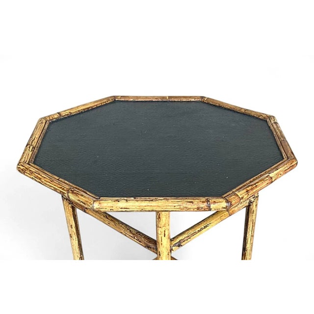 Vintage Coastal Bamboo Octagonal End Table With Black Inset Shelves For Sale - Image 18 of 18
