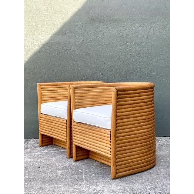 Late 20th Century Vintage Stacked Rattan Lounge Chairs- A Pair For Sale - Image 5 of 12