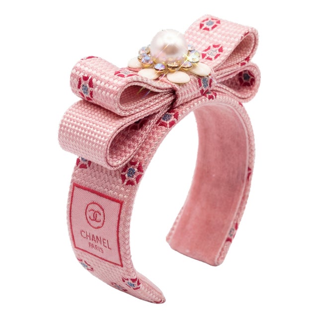 Chanel CC Grenadine Vintage Silk Necktie Cuff Bracelet For Sale