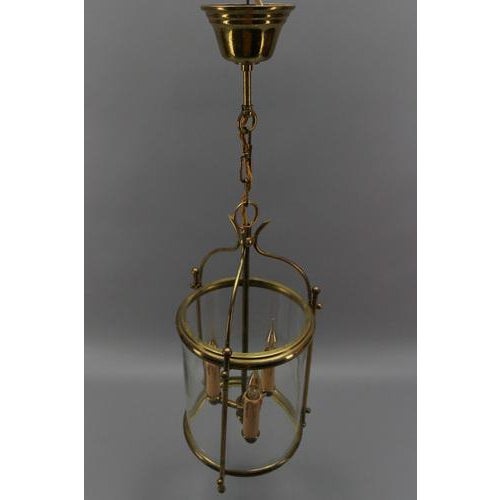French Neoclassical Brass and Clear Glass Round Hanging Lantern, 1950s For Sale - Image 16 of 18