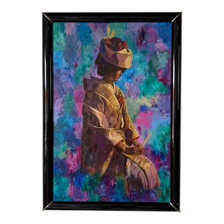 1980’s Marion Swartz Japanese Lady Oil Painting – Vibrant Impressionist Portrait, Black Lacquer Frame For Sale