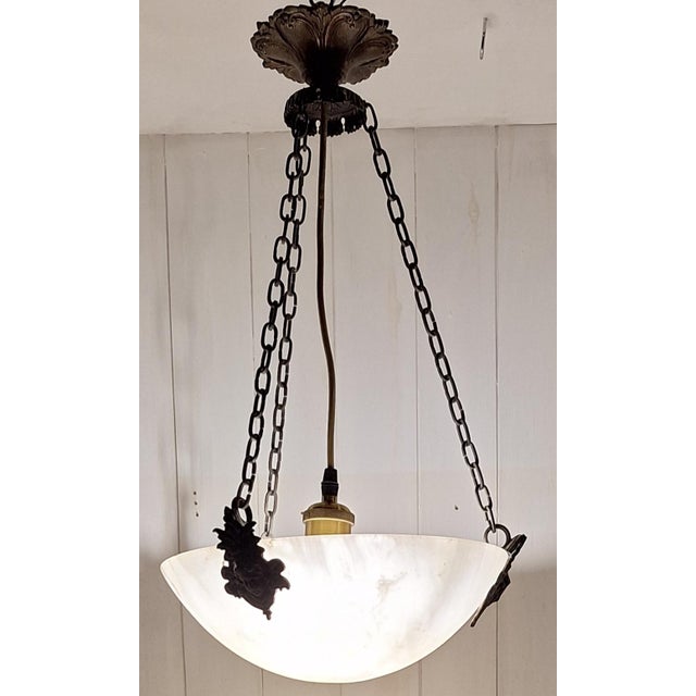 Goldenrod Vintage French Art Deco Pendant Lamp, 1920s For Sale - Image 8 of 8