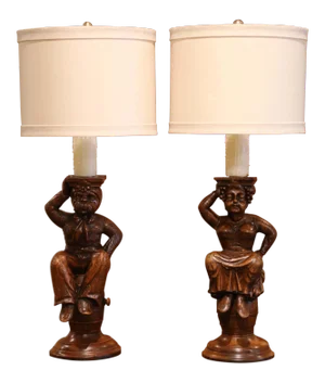 19th Century French Carved Walnut Cabaret Figures Lamp Bases - a Pair