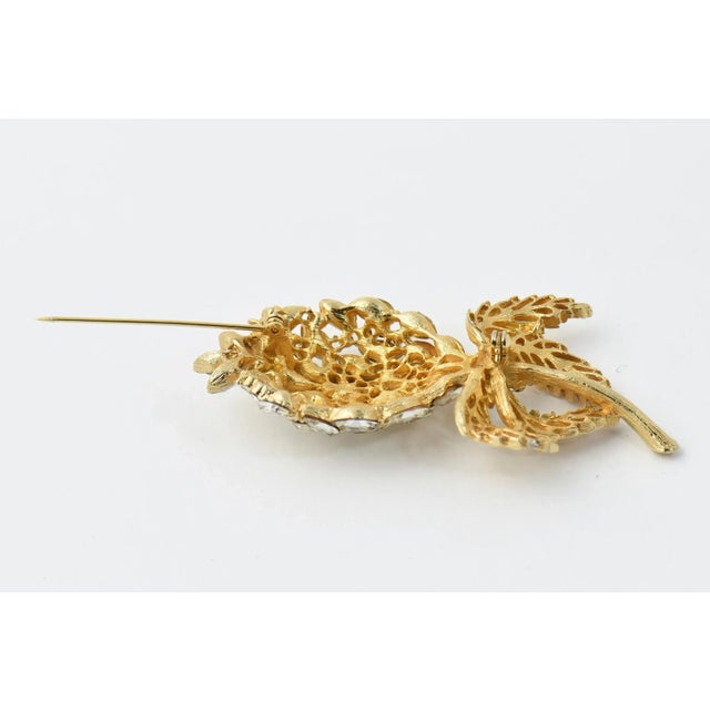 Late 20th Century Large Crystal Gold Gilt Metal Flower Brooch For Sale - Image 5 of 5