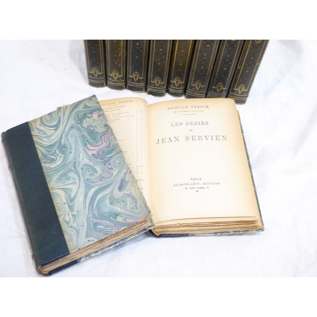 This set of ten volumes of leatherbound books in French are written by Anatole France.