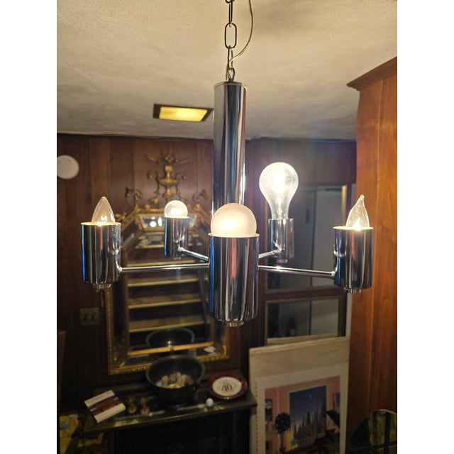 Chrome Mid Century Modern 70s Chrome Petite Chandelier For Sale - Image 8 of 9