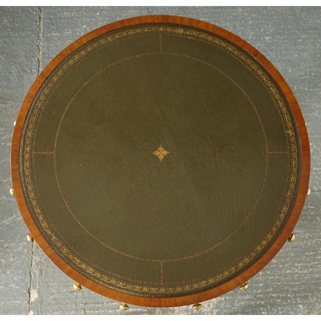 Fine Regency Drum Top Library Table with Aged Green Leather Top For Sale - Image 11 of 15