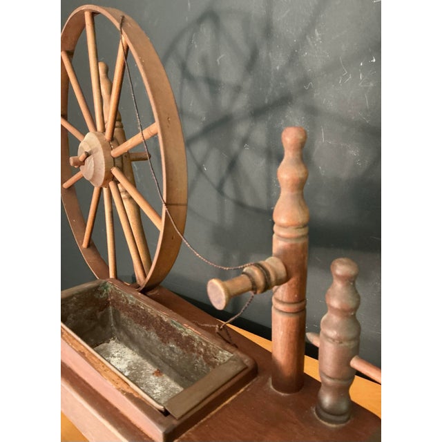Vintage Decorative Tabletop Wooden Spinning Wheel Planter For Sale - Image 10 of 12