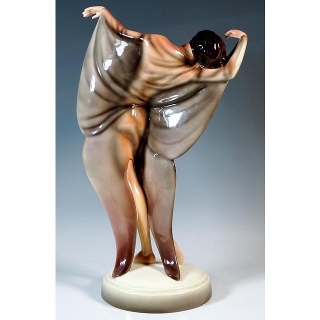 Art Deco Dancer in Butterfly Dress attributed to Josef Lorenzl for Goldscheider, 1930s For Sale - Image 4 of 8