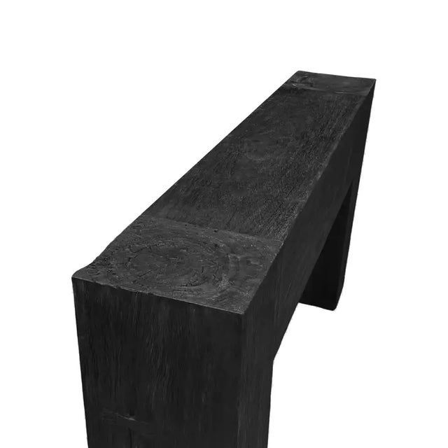 Solid Teak Wood Console Table, Burnt Finish Modern Organic For Sale - Image 4 of 7
