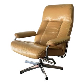 Mid-Century Scandinavian Leather Reclining Lounge Chair with Chrome Frame, 1970s For Sale