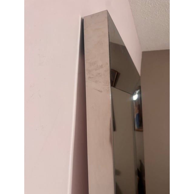 1990s Vintage Polished Stainless Steel Beveled Floor / Wall Mirror For Sale - Image 5 of 7