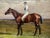 Large Victorian British Sporting Oil Painting of Derby Winner Melton with Champion Jockey Fred Archer by F. S. Evans,...