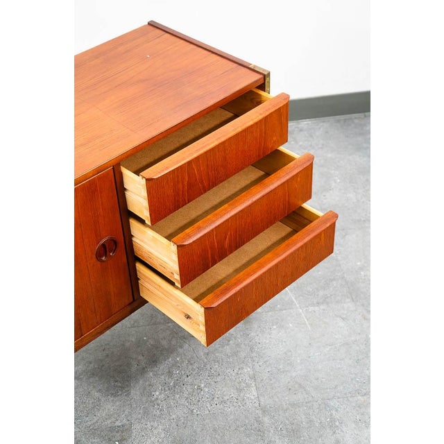 Brown Mid Century Danish Modern End Table Side Entryway Teak 3 Drawers Wood Cabinet For Sale - Image 8 of 12