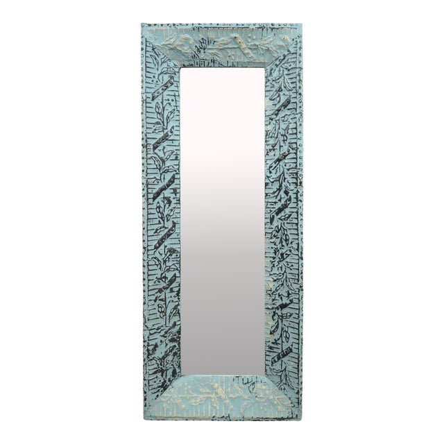 Handcrafted Open Seas Blue 3D Cove Tin Wall Dressing Mirror For Sale