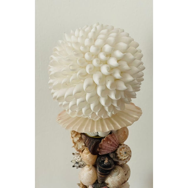 Shell Whimsical Pair Sea Shell Encrusted Candlesticks With Shell Globes and Monkeys Figure For Sale - Image 7 of 8