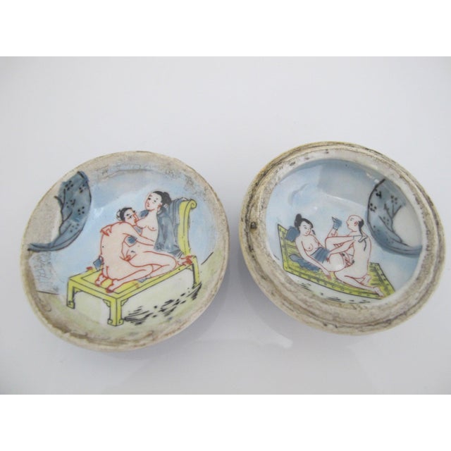 Japanese porcelain "Shunga" seal paste box or trinket jar. These lidded boxes were designed as clever everyday illusions...